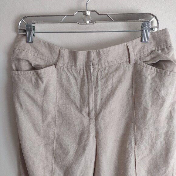 J. Crew Wide Leg Flax Linen Pants 12 Y2K Tan Cuffed Lagenlook Pant - Picture 3 of 8
